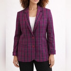 Jones New York Plum Plaid Tailored Blazer